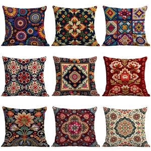 Böhmisch Ethnisch Stil Stickerei-Imitation Kissenbezug Retro Mandala Floral Kurzplüsch Deko Kissenhülle Für Sofa Zuhause