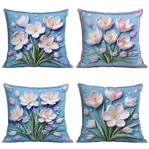 3D Floral Print Square Pillowcase Super Soft Short Plush Decorative Cushion Cover For Sofa Living Room Home Decor 45x45cm
