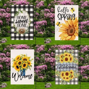 Spring Sunflower Garden Flag Linen Outdoor Yard Decoration Double Sided Welcome Hello Spring Home Sweet Home Banner