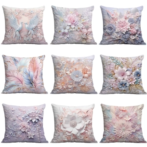 3D Visual Effect Floral Bird Pattern Decorative Pillowcase Short Plush Square Throw Cushion Cover For Sofa Living Room Decor