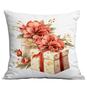 Quadratischer weißer Kissenbezug mit Rosen- und Geschenkbox-Aquarelldruck zum Valentinstag