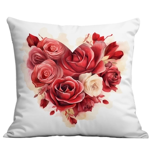 Quadratischer weißer Kissenbezug mit Rosen-Herz-Design für die Valentinsdeko