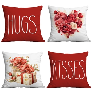 Valentinstag Rose Herz Buchstabe Druck Weicher Plüsch Dekorativer Kissenbezug Für Zuhause Quadratischer Kissenhülle