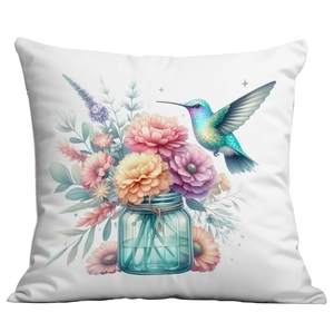 Vintage gold-plated hummingbird and floral print square pillowcase for sofa home decor