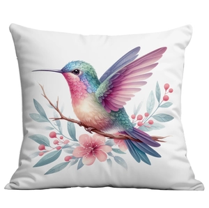 Detail of vintage gold hummingbird print on premium soft fabric cushion cover