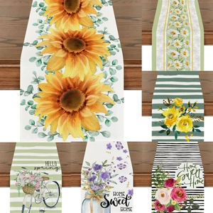Linen Table Runner With Spring Floral Plant Leaf Pattern For Dining Room Farmhouse Table Decor Botanical Printed Tablecloth