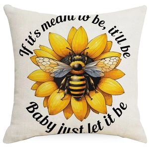 Spring decorative sunflower and bee throw pillow case for living room sofa decor