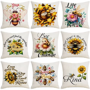 Modern Linen Bee Sunflower Throw Pillow Case Bee The Change Quote Decorative Cushion Cover For Sofa Living Room Bedroom