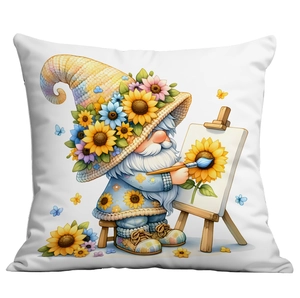 Spring Gnome with sunflowers square pillow cover for home and sofa decorative use