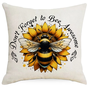 Bee and sunflower throw pillow cover with Don't Forget to Bee Awesome print