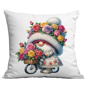 Spring garden gnome and roses pillowcase for living room sofa home decor