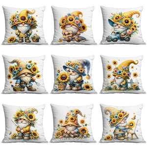 Sunflower Gnome Decorative Pillowcase Soft Short Plush Square Cushion Cover For Sofa Couch Living Room Home Decor No Insert