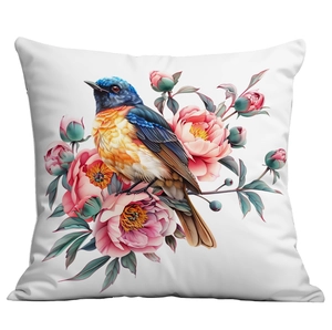 Spring floral bird print white decorative cushion cover for living room sofa decor