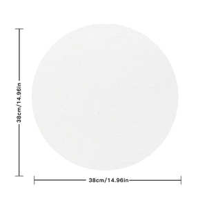 Detailed view of white circular placemat texture with 38cm 14.96in diameter dimensions