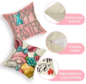 Detail of Easter pillow case showing cotton linen texture and hidden zipper closure