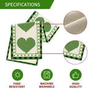 Detail of St. Patrick's Day table runner with green buffalo plaid and clover heart pattern