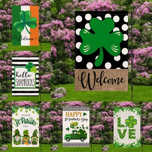 Festive St Patrick's Day Garden Flag Polyester Printed Shamrock Gnome Green Truck Outdoor Yard Home Decorative Flags