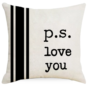 Linen Valentine's Day pillowcase with black stripes and p.s. love you text design
