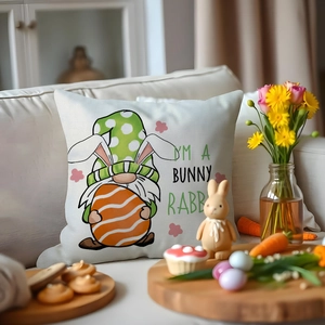 Easter pillow cover with cute bunny gnome and I'M A BUNNY RABBIT text for home decor