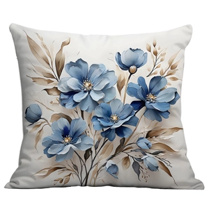 Moderne decoratieve kussensloop met blauwe bloemenprints op een witte achtergrond