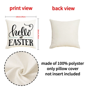 Detailed fabric texture and print of hello EASTER linen cushion cover 18x18 inches