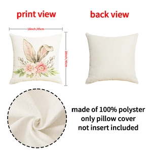 Detailed view of Easter pillow cover with bunny floral pattern and 18 inch size spec