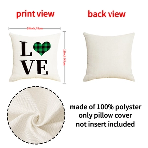 Detail der 45x45 cm Kissenhülle aus Polyester mit LOVE-Aufdruck und grünem Karomuster