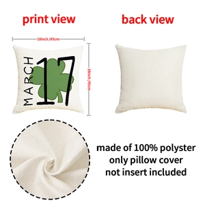 Macro detail of St. Patrick's Day pillow case showing 18x18 inch size and polyester fabric