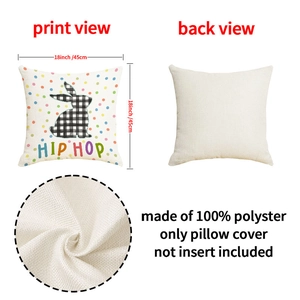 Detail of 18 inch Easter bunny pillow cover showing texture and black-white checkered rabbit