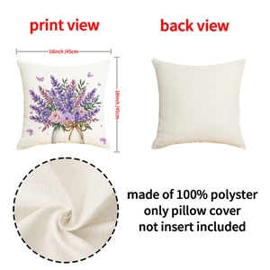 Makrodetail der Polyester-Leinenstruktur auf dem lavendelfarbenen Blumenkorb Kissenbezug