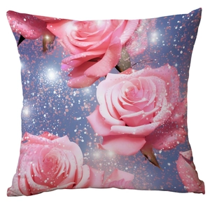 Pink rose pillow cover with star sky design for home sofa, square decorative cushion case