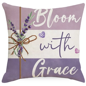 Leinen-Kissenbezug mit Lavendel-Print und Bloom with Grace Text für Sofa-Dekoration