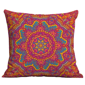 Colorful mandala patterns on square bohemian ethnic style throw pillow cover