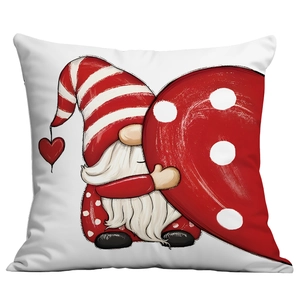 Square white pillowcase featuring a cute Valentine gnome with red heart on white background