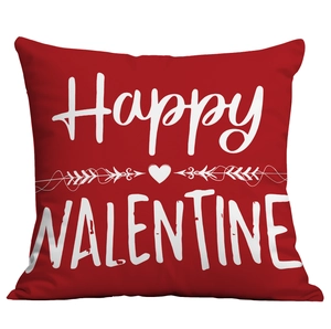 Red Valentine's Day throw pillow cover with white Happy Valentine heart print decor