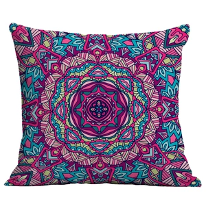 Ethnic mandala geometric cushion cover with vibrant colorful bohemian floral patterns