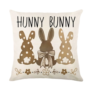 Housse de coussin Pâques avec imprimé Hunny Bunny et lapins rétro sur tissu en lin