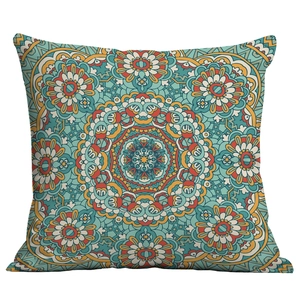 Ethnic mandala throw pillow cover with bohemian geometric art and colorful mandala patterns
