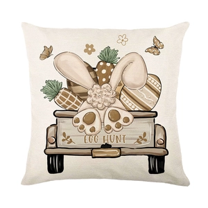 Housse de coussin de Pâques avec camion vintage, œufs colorés et imprimé Egg Hunt