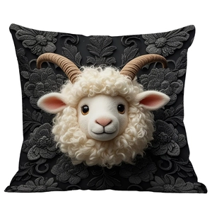 Valais Blacknose sheep 3D pillow cover with floral embossed pattern for sofa decor
