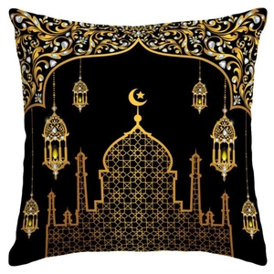 Luxury gold moon and star mosque print linen pillowcase for sofa and car decor