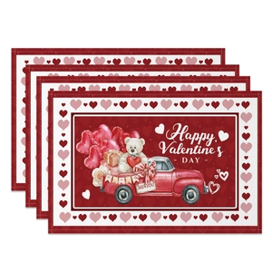 Set of 4 Valentine's Day placemats with red truck and teddy bear heart design
