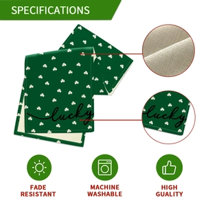 Detail view of St. Patrick's Day lucky clover table runner with fabric texture and print