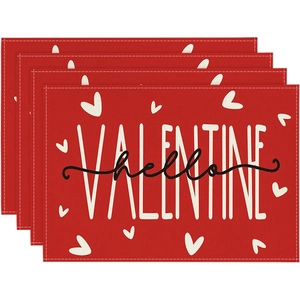 Set of 4 red Valentine's Day placemats with heart patterns and Valentine text prints