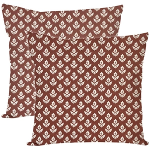 Set of 2 square brick red throw pillow covers with white leaf pattern for sofa decor