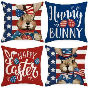 Linen Decorative Square Pillowcase Independence Day Rabbit Easter Egg Cushion Cover For Living Room Sofa Home Holiday Decoration
