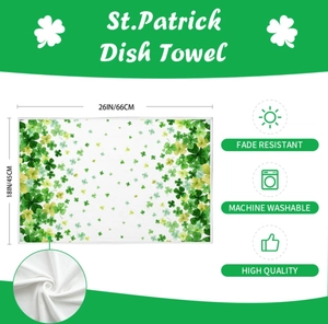 Macro shot of microfibre fabric texture for green shamrock St. Patrick's Day kitchen towel