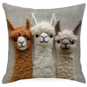Housse de coussin 3D alpaga avec broderie appliquée en peluche blanche et grise