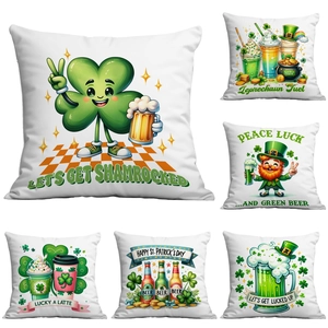 St Patrick Day Pillowcase Shamrock Irish Gnome Lucky A Latte Decorative Square Throw Pillow Cover For Sofa Home Decor