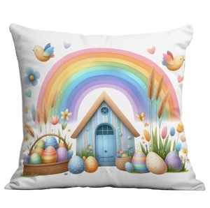 Easter rainbow bunny pillow cover with floral patterns for sofa home decor